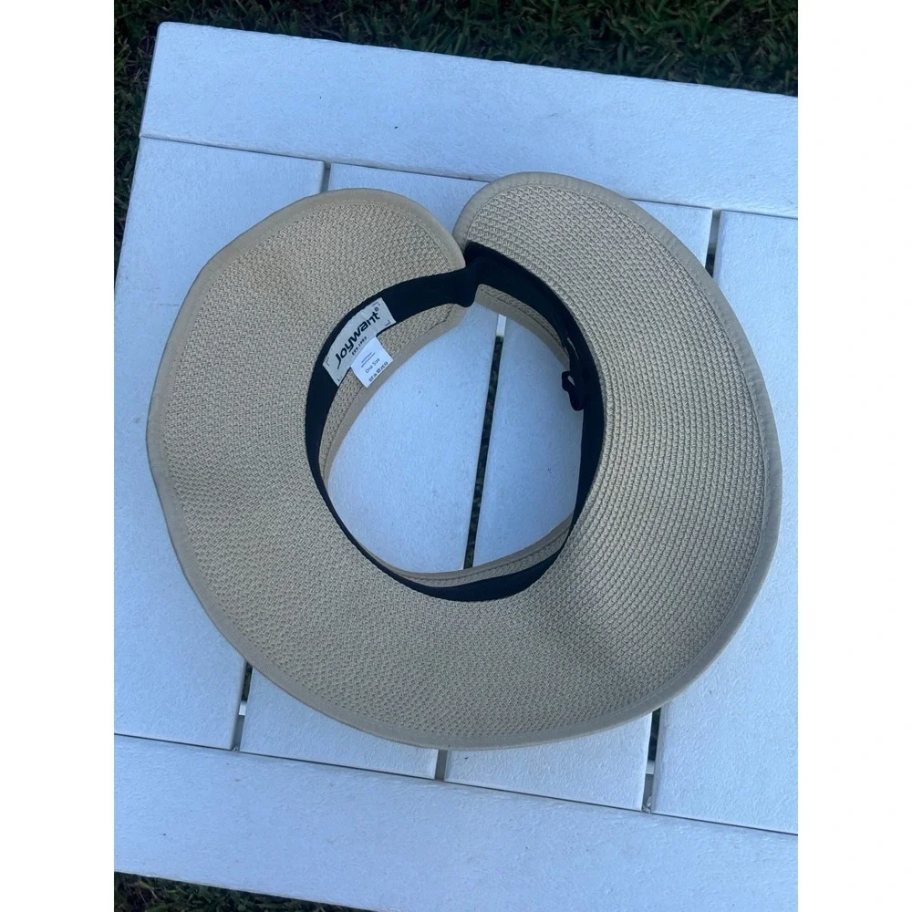 Joywant Womens Straw Sun Visor Hat Beige Wide Brim Roll Up Foldable Beach Cap